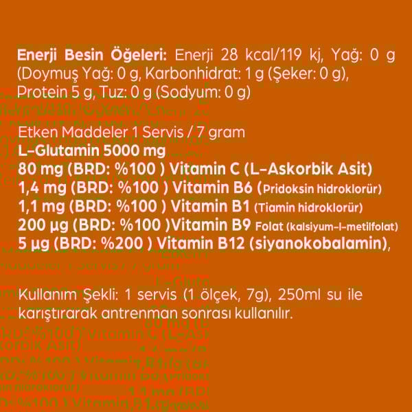 L-Glutamin Vitamin B Kompleks 105 gr 15 Servis Portakal Aromalı