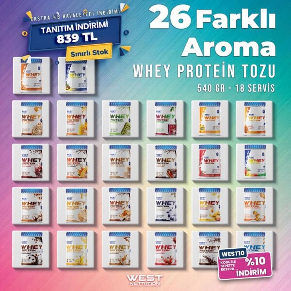 Whey Protein Tozu 540 gr 18 Servis Efsane Aromalar Fırsat