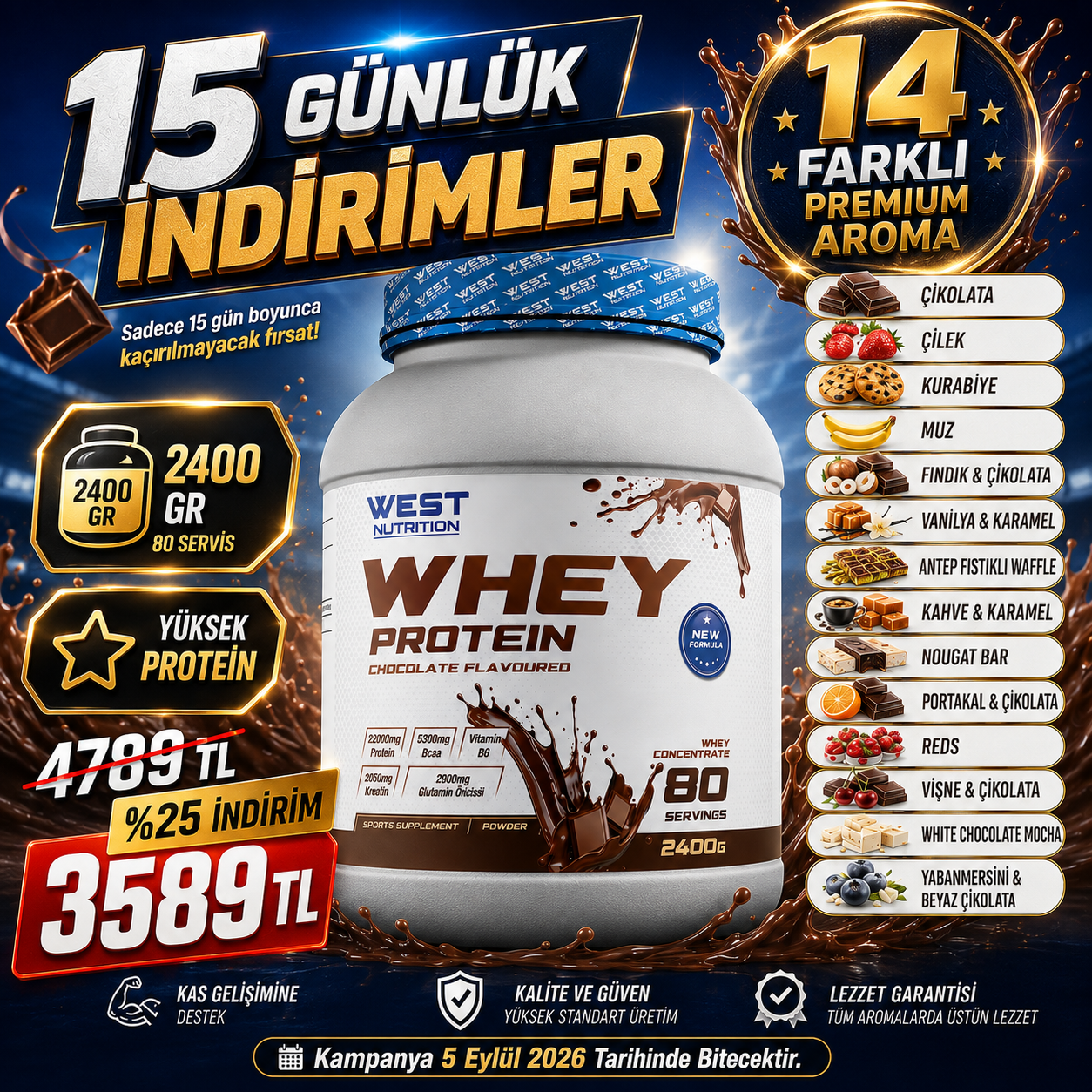 Whey Protein Tozu 2400 gr 80 Servis
