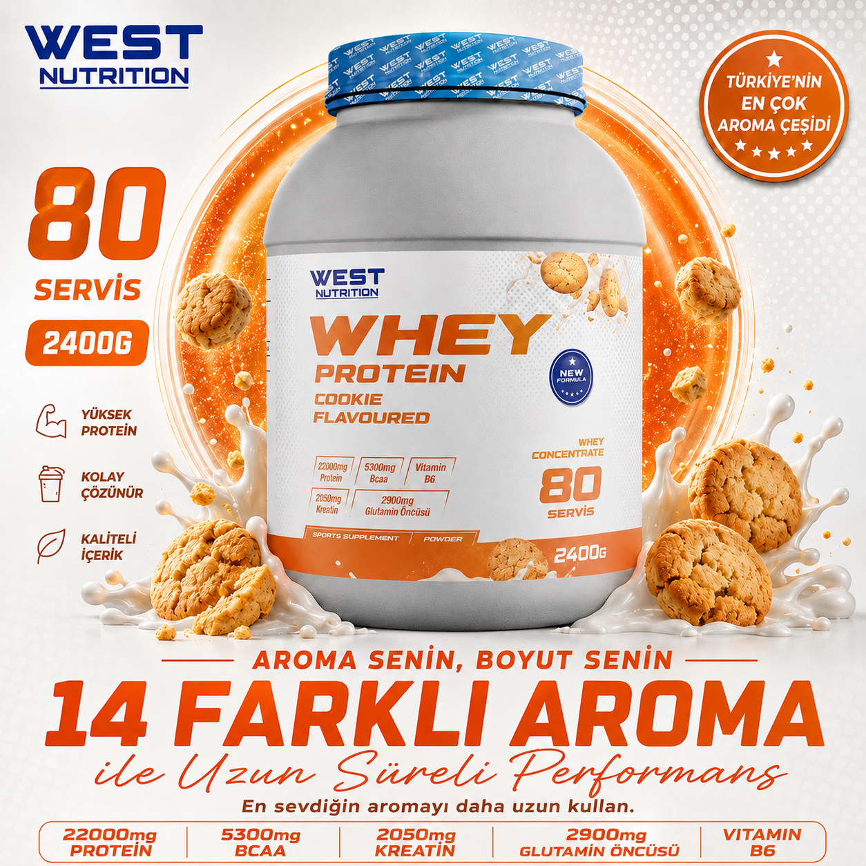 Whey Protein Tozu 2400 gr 80 Servis