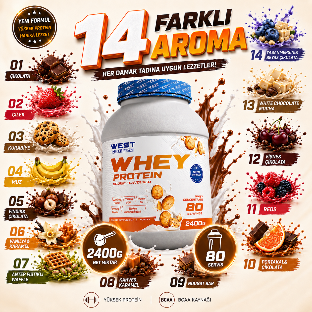 Whey Protein Tozu 2400 gr 80 Servis