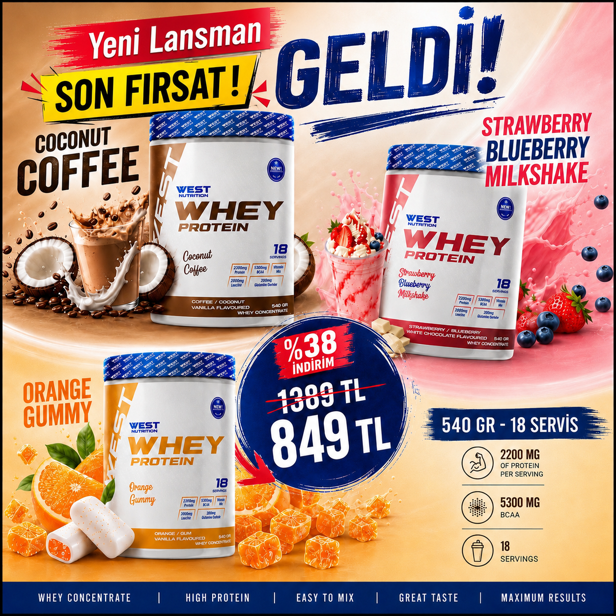Whey Protein Tozu 540 gr 18 Servis Ailenin Yeni Üyeleri