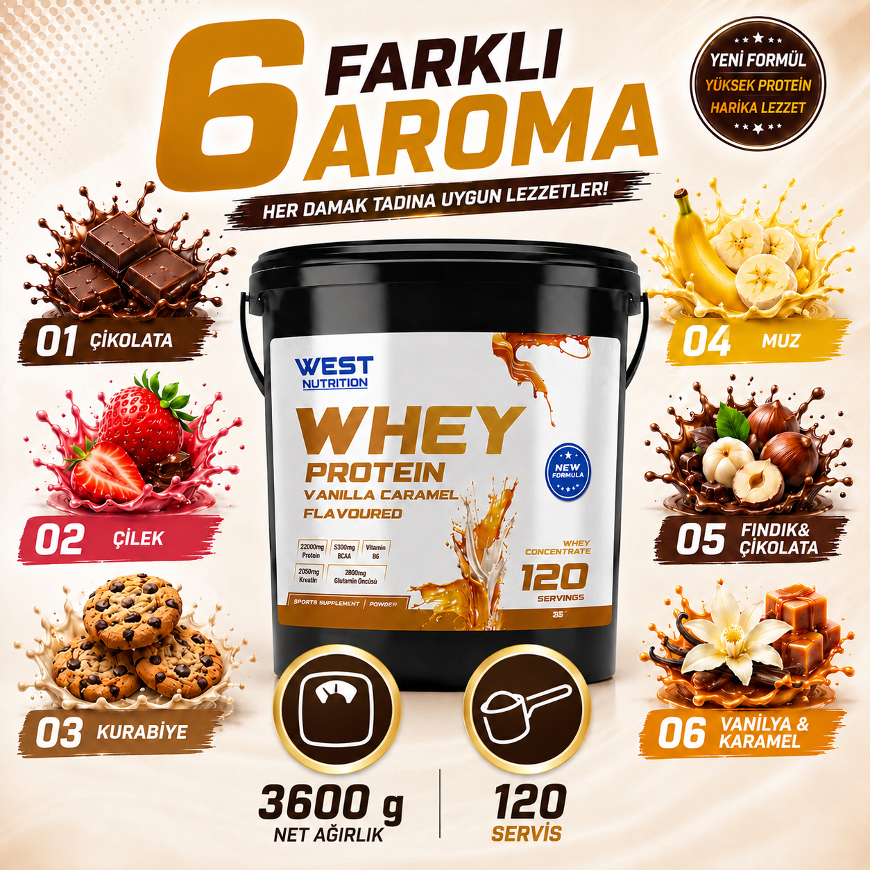 Whey Protein Tozu 3600 gr 120 Servis