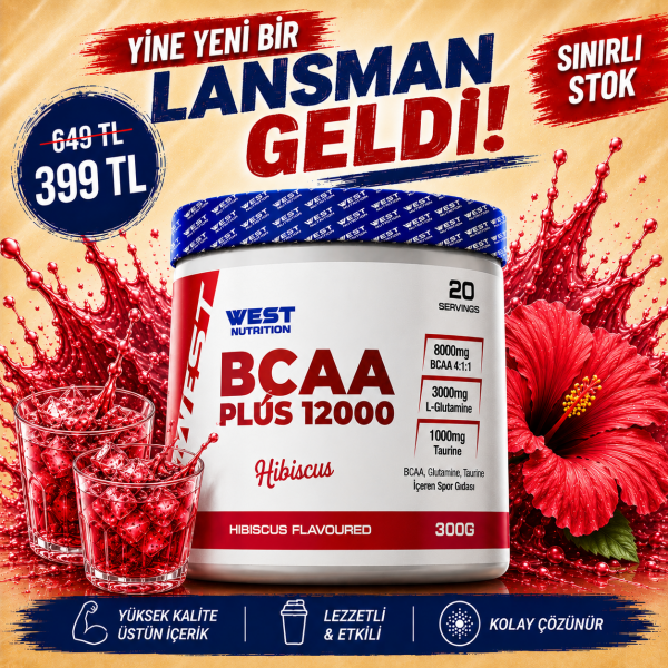 Bcaa Plus 12000 Glutamin Taurin 300 gr (20 Servis) Hibiskus