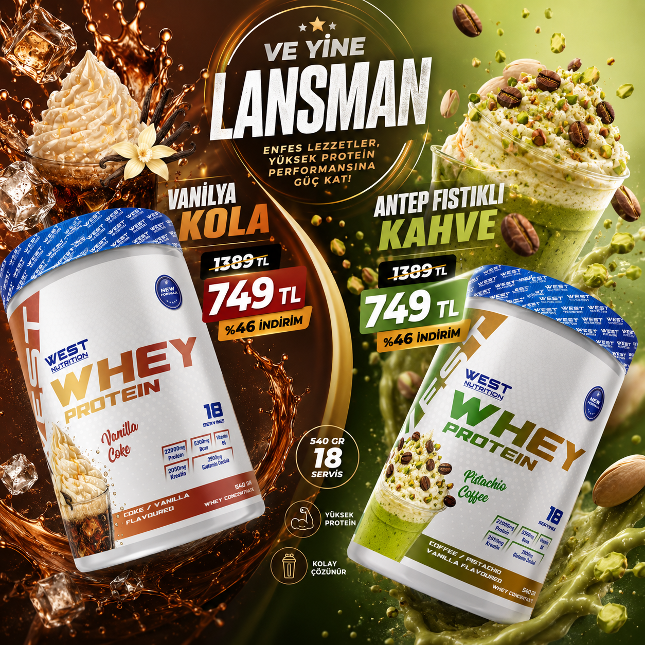Whey Protein Tozu 540 gr 18 Servis Yazın Renkleri