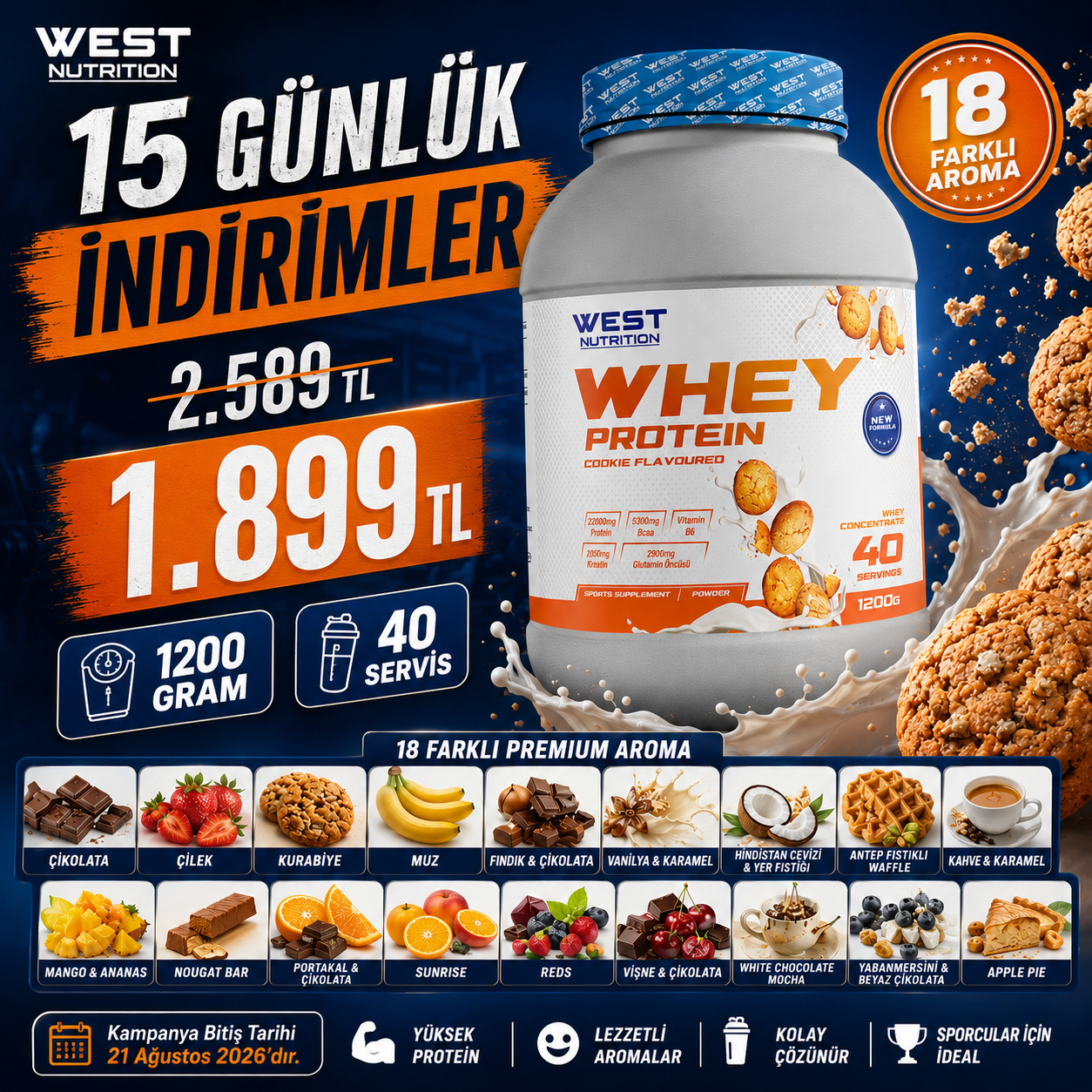 Whey Protein Tozu 1200 gram 40 Servis