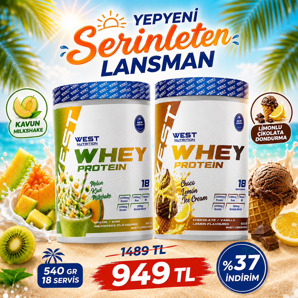 Whey Protein Tozu 540 gr 18 Servis Serinleten Lansman