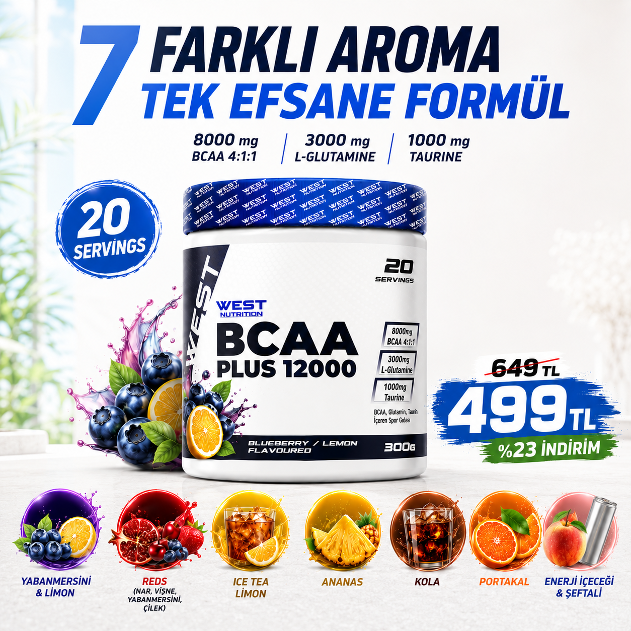 Bcaa Plus 12000 Glutamin Taurin 300 gr (20 Servis) Aroma Seçenekli