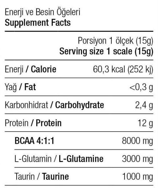 Bcaa Plus 12000 Glutamin Taurin 300 gr (20 Servis) Aroma Seçenekli