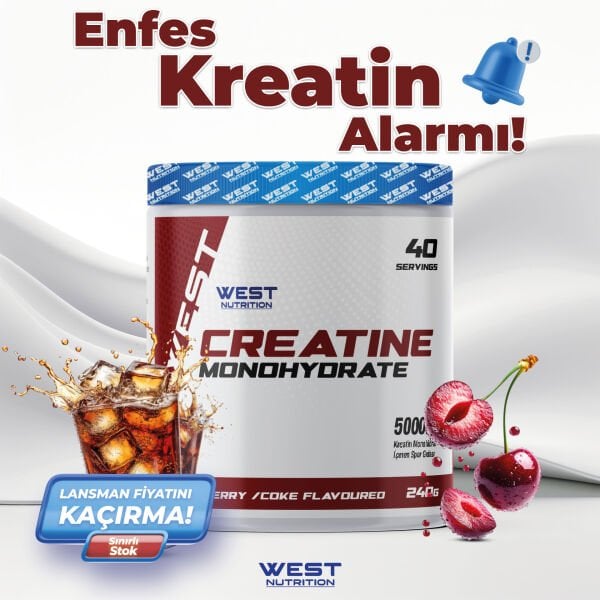 Kreatin Monohidrat 240 gr 40 Servis Vişne & Kola
