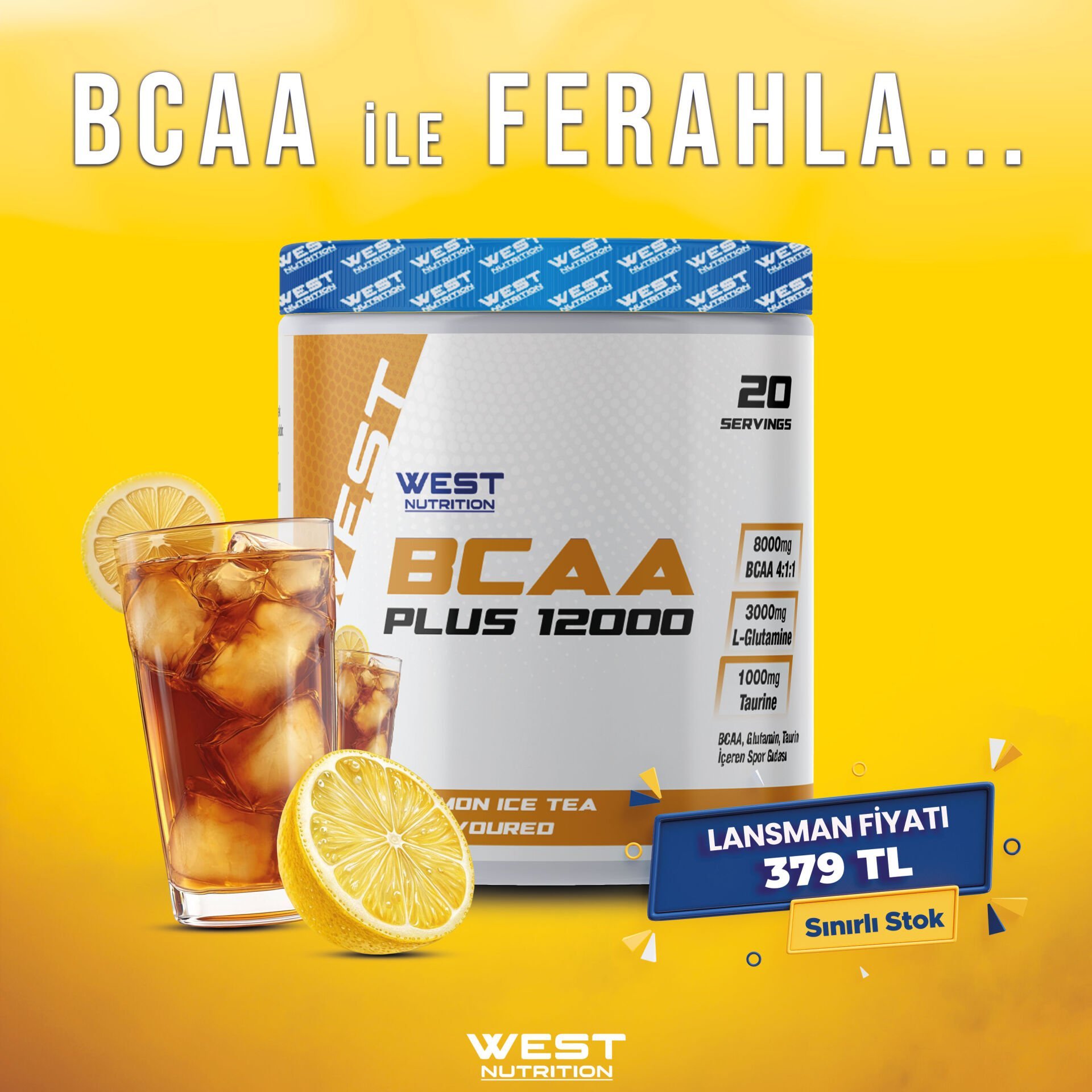 Bcaa Plus 12000 Glutamin Taurin 300 gr (20 Servis) İce Tea Limon