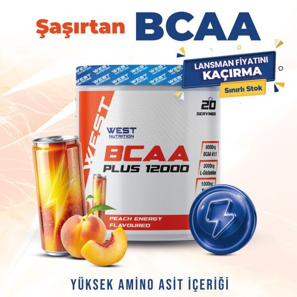 Bcaa Plus 12000 Glutamin Taurin 300 gr (20 Servis) Enerji İçeceği Şeftali