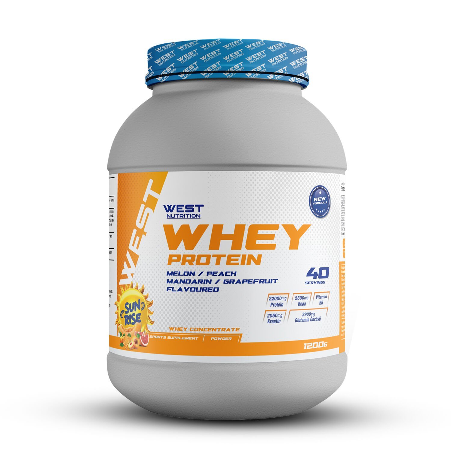 Whey Protein Tozu 1200 gram 40 Servis SUNRISE Kavun Mandalina Greyfurt Şeftali Aromalı