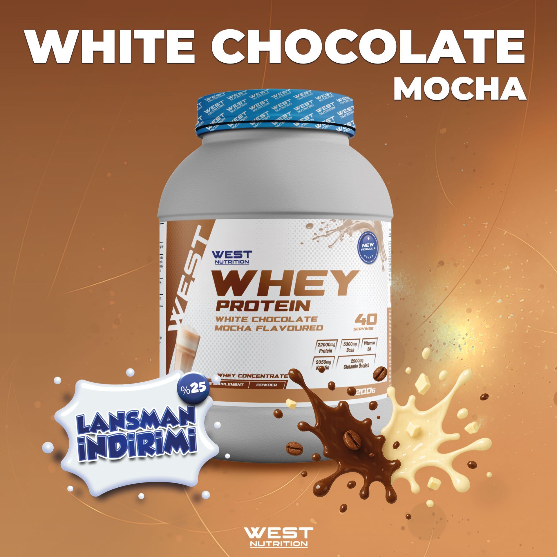 Whey Protein Tozu 1200 gram 40 Servis White Chocolate Mocha Aromalı