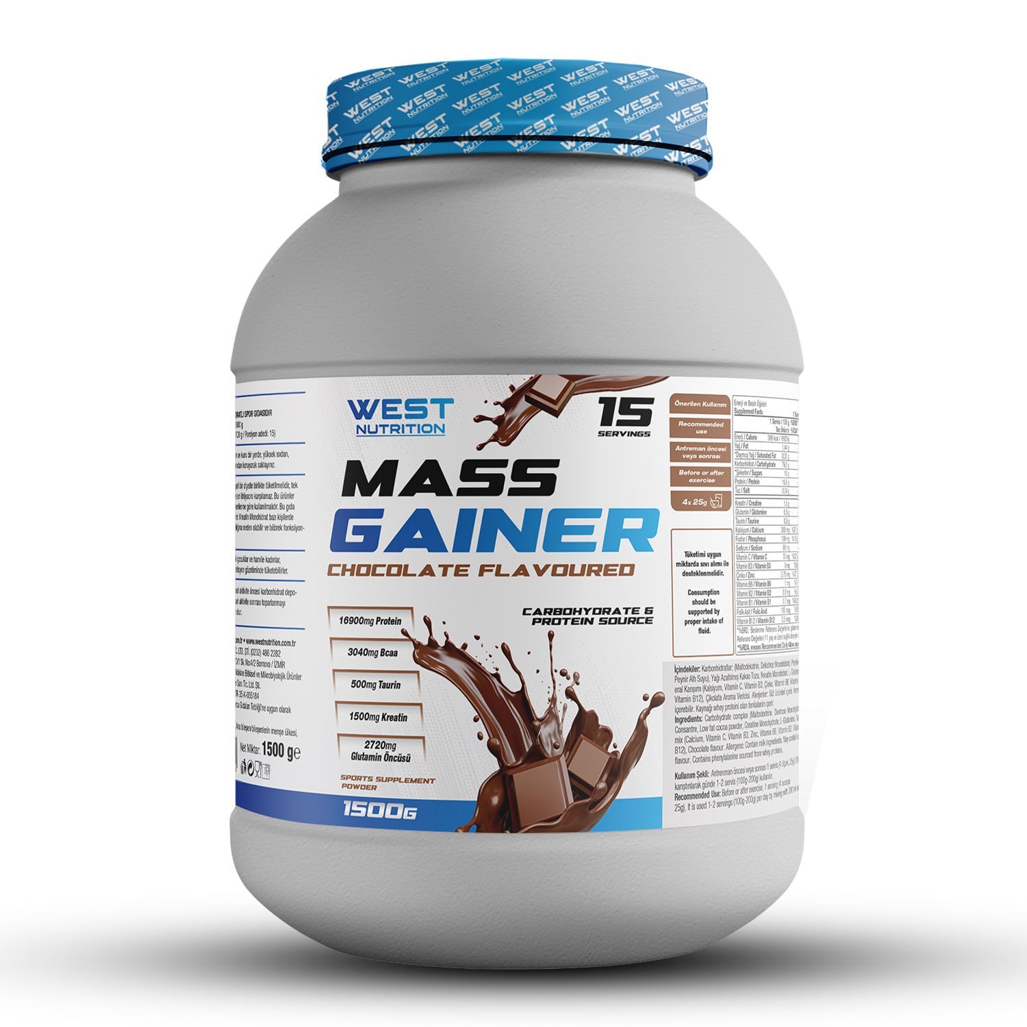 Mass Gainer Karbonhidrat Tozu 1500 gr 15 Servis Çikolata - Tek Servis Whey Protein Tozu
