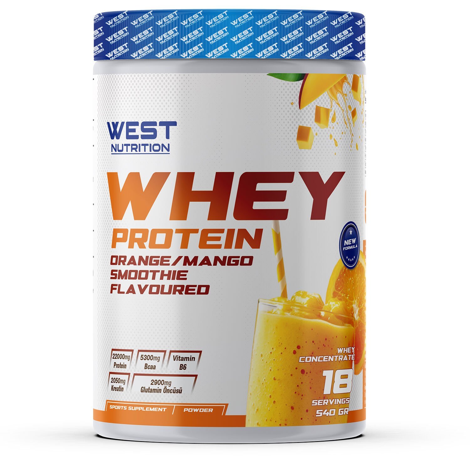Whey Protein Tozu 540 gr 18 Servis Portakal Mango Smoothie Aromalı
