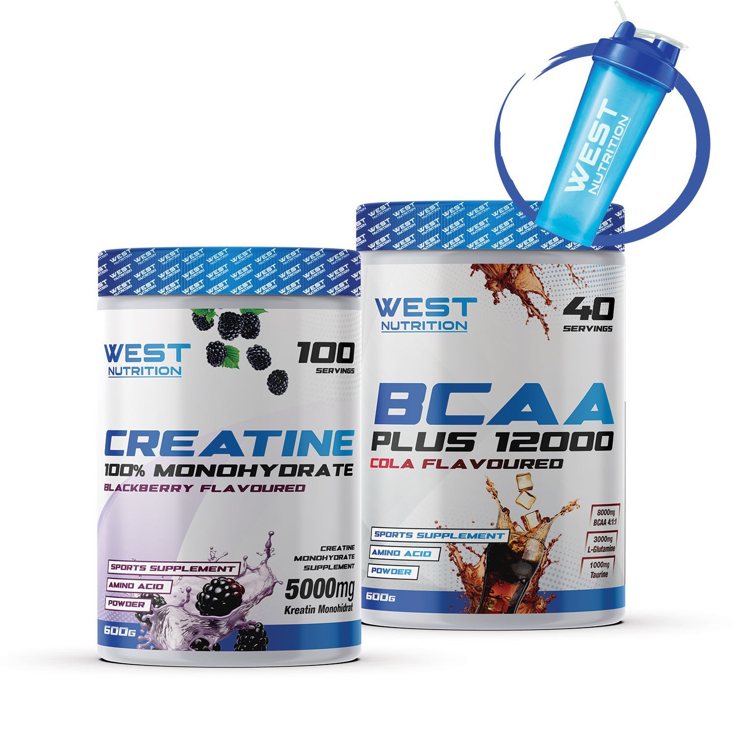 BCAA Plus 600 gr - Kreatin 600 gr Paketi Kola - Yeşil Elma - 700 ml Shaker