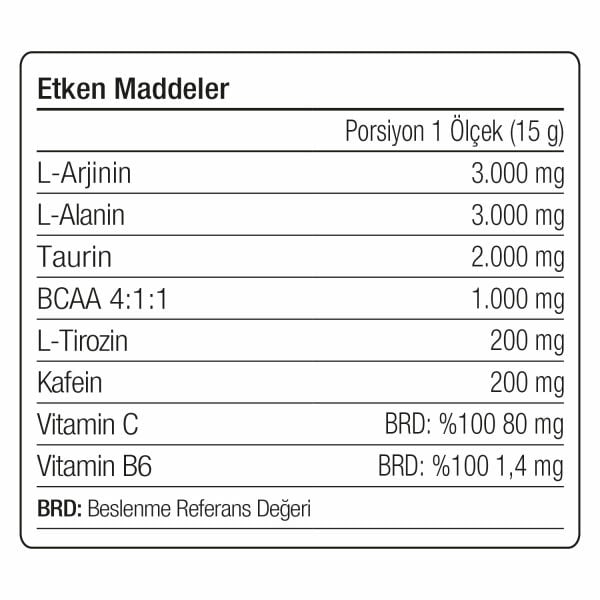 Preworkout 450 gram 30 Servis Yabanmersini Aromalı Tek Servis BCAA Şase