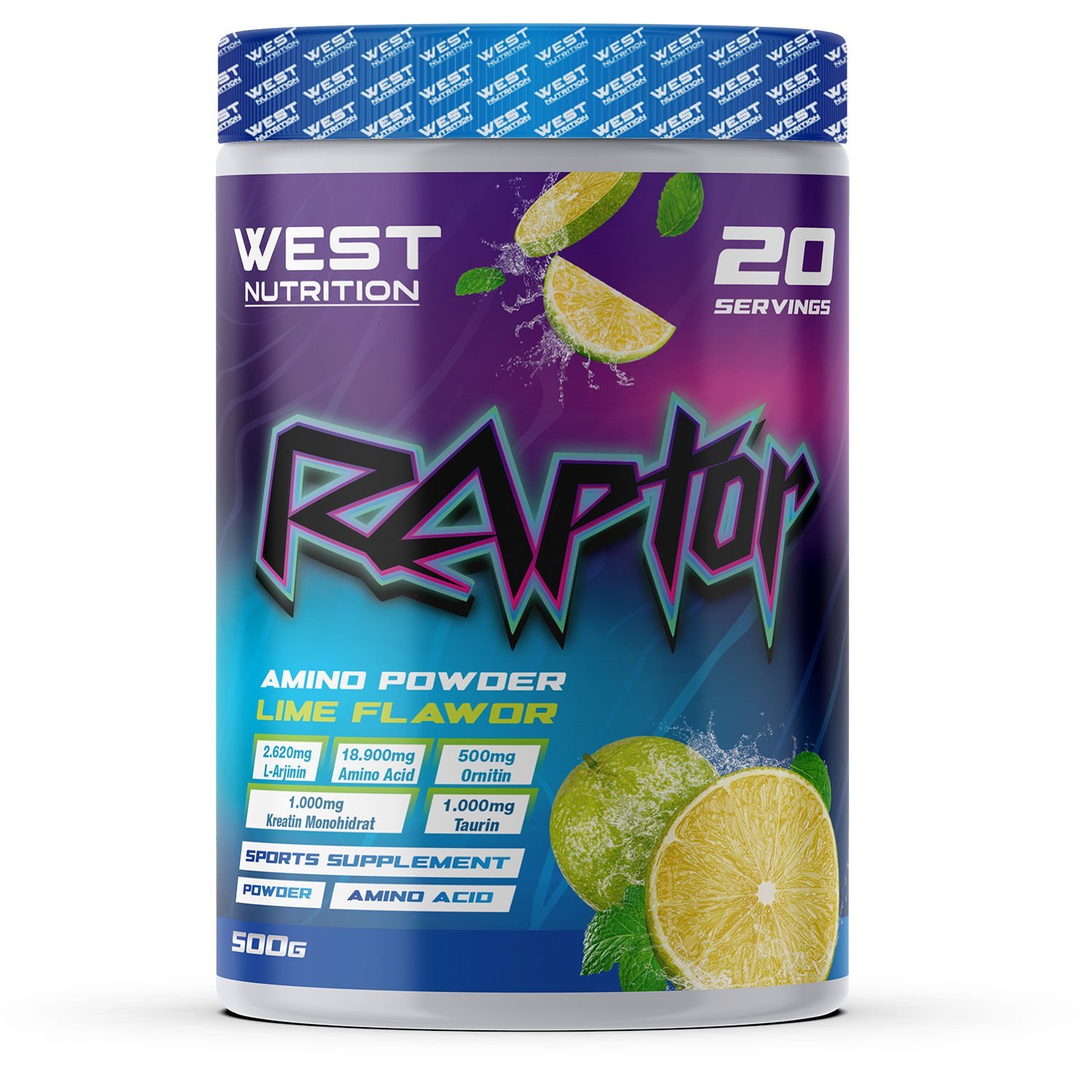 Raptor Amino Asit Toz 500 gr 20 Servis Misket Limonu Aromalı