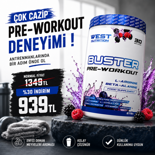 Buster Preworkout L-Arjinin & Beta- Alanin 30 Servis 672 gram Orman Meyveleri Aroması