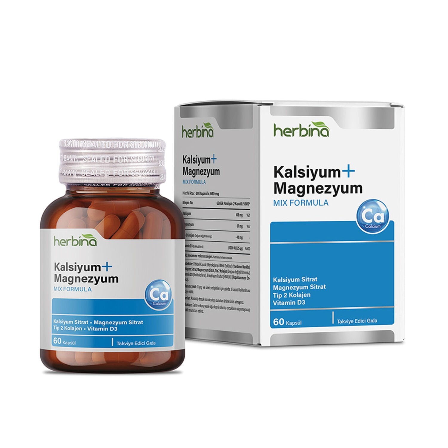 Kalsiyum Magnezyum 60 kapsül-Tip 2 Kolajen-Vitamin D3