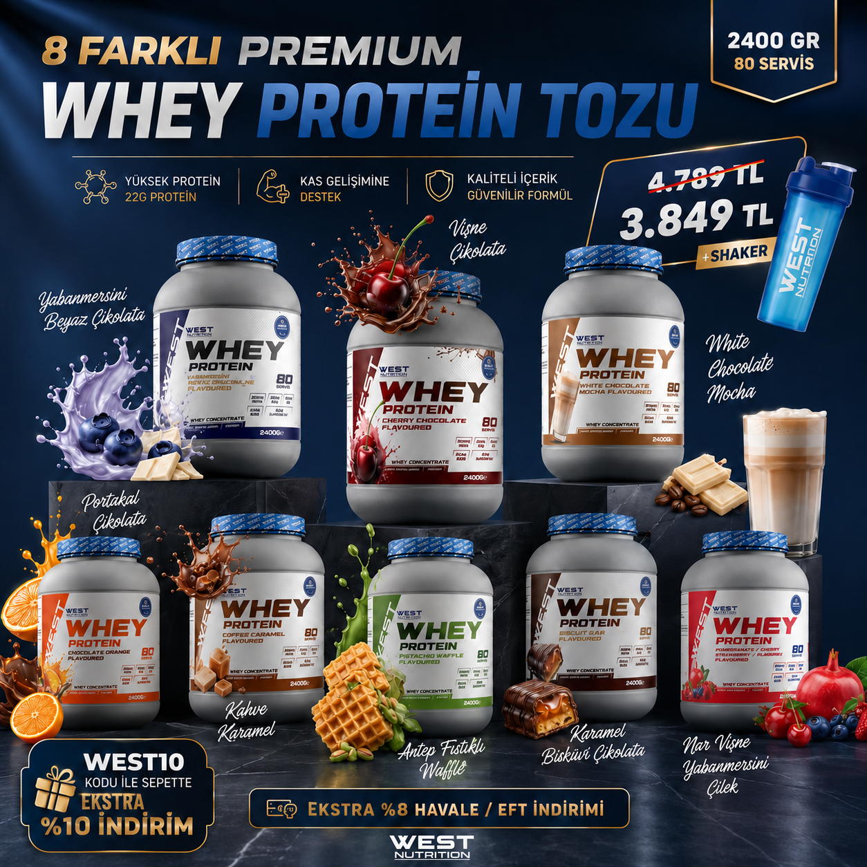 Whey Protein Tozu 2400 gr 80 Servis LANSMAN Ekonomik Whey