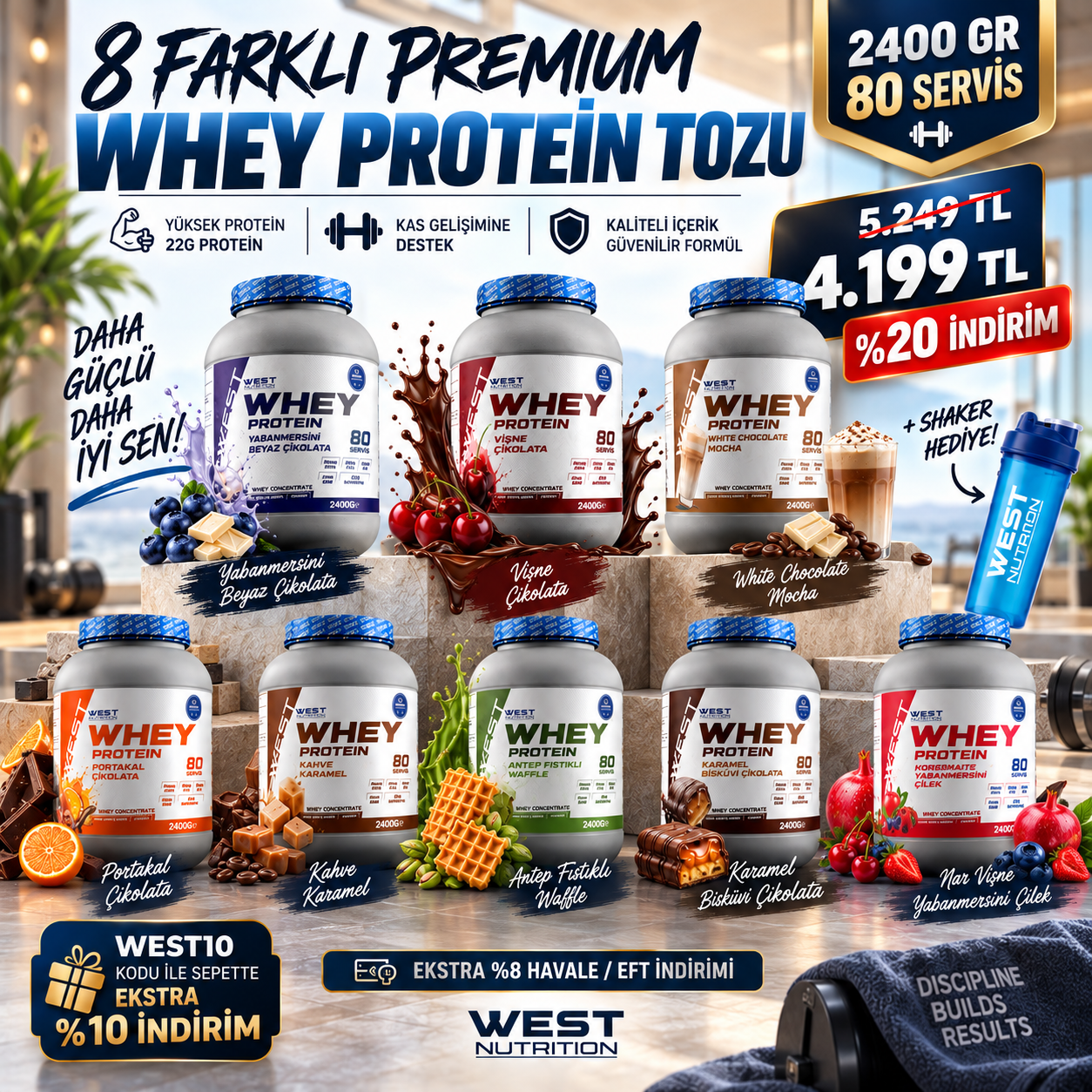 Whey Protein Tozu 2400 gr 80 Servis LANSMAN Ekonomik Whey
