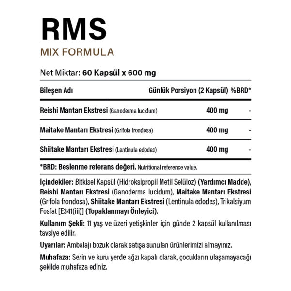 Rms Mix Formula Reişi, Maitake, Şitake Mantarı 60 Kapsül
