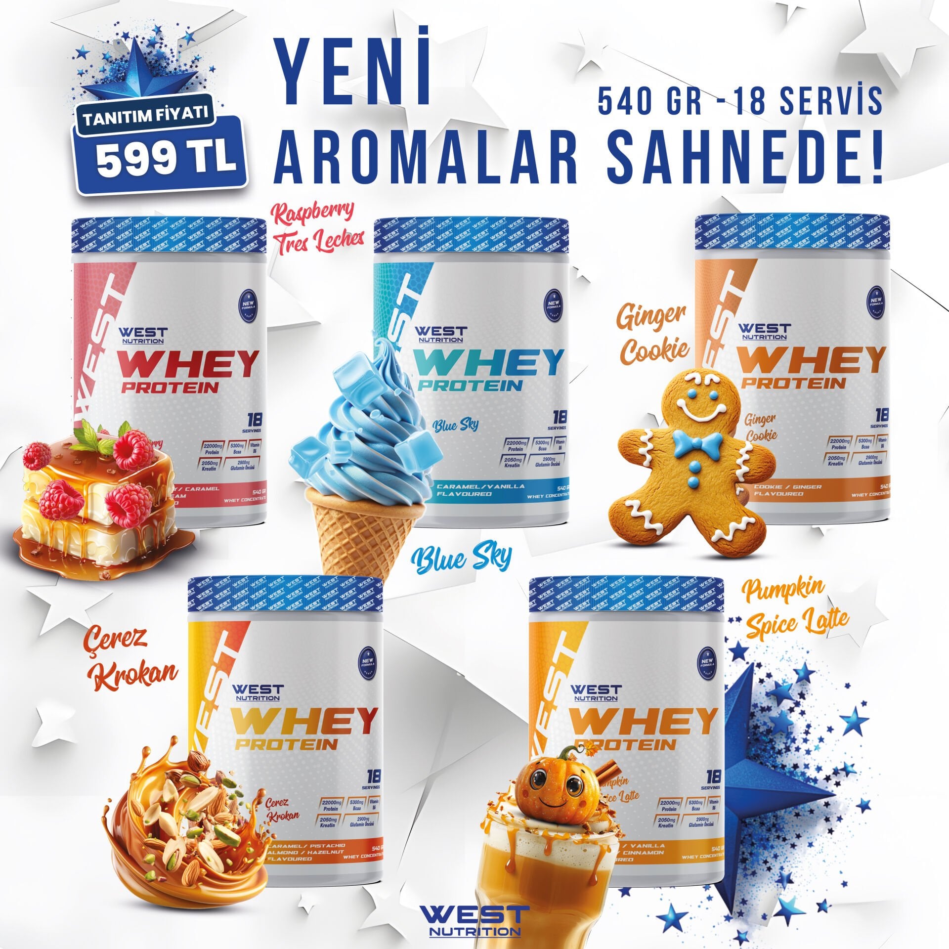 Whey Protein Tozu 540 gr 18 Servis Aromanın Yıldızları