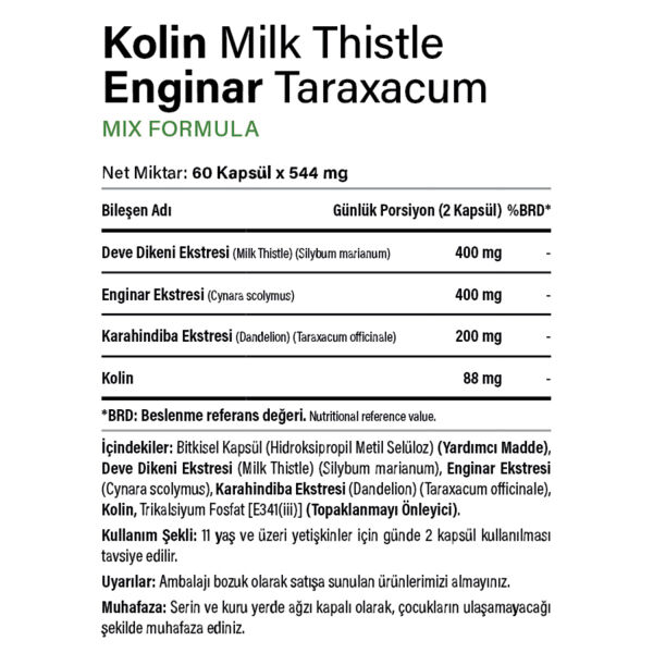 Kolin Milk Thistle Enginar Taraxacum 60 Kapsül