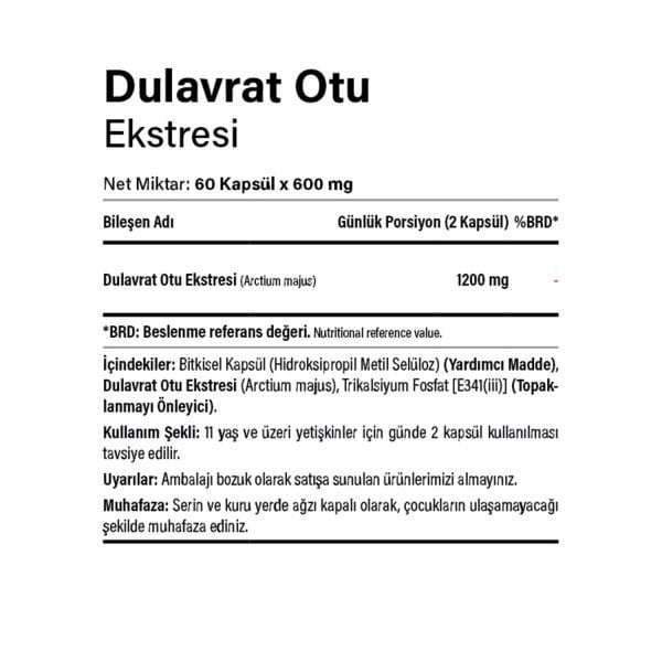 Burdock Dulavrat Otu Ekstresi 60 Kapsül