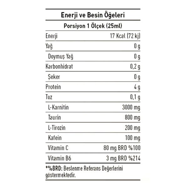 L-Karnitin 3000 mg 20 Servis 500 ml Şeftali Yeşil Elma Aromalı