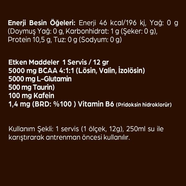 BCAA L-Glutamin Taurin Kafein 120 gr 10 Servis Kola Aromalı