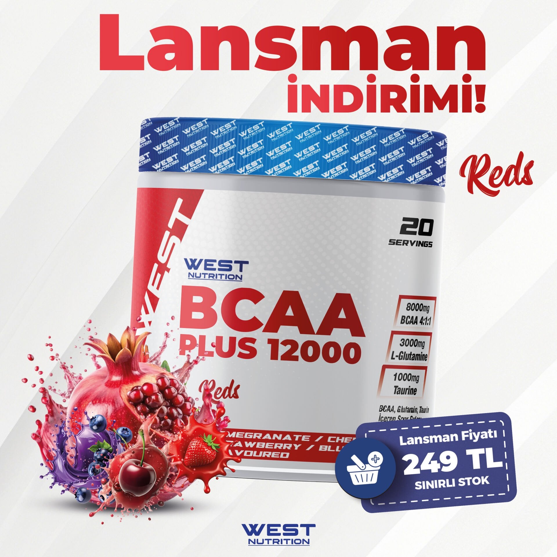 Bcaa Plus 12000 Glutamin Taurin 300 gr (20 Servis) Reds