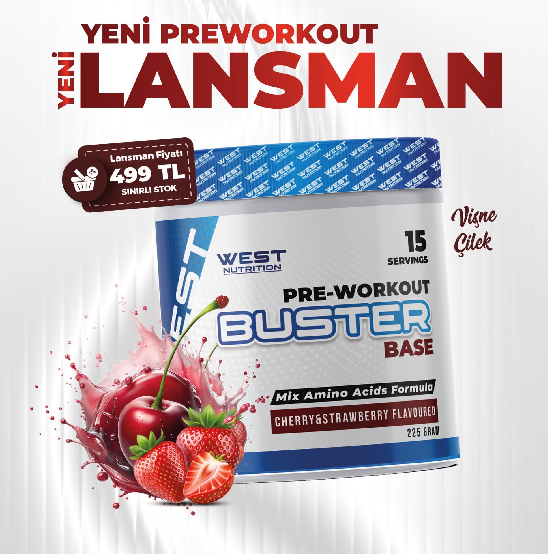Buster Base Preworkout 225 gr 15 Servis Vişne&Çilek