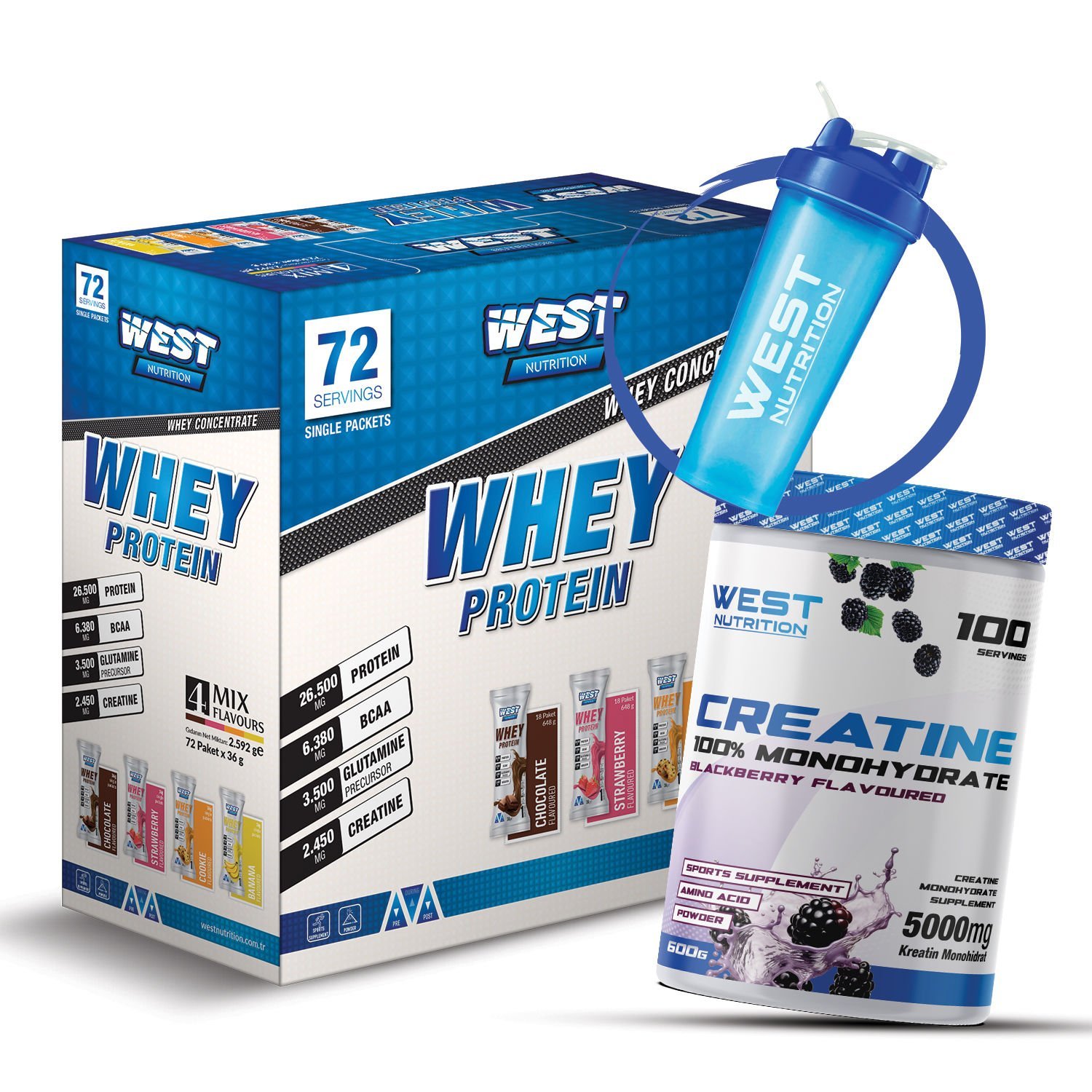 Whey Protein Tozu 72 Saşe - Kreatin Monohidrat 600 gram Paketi