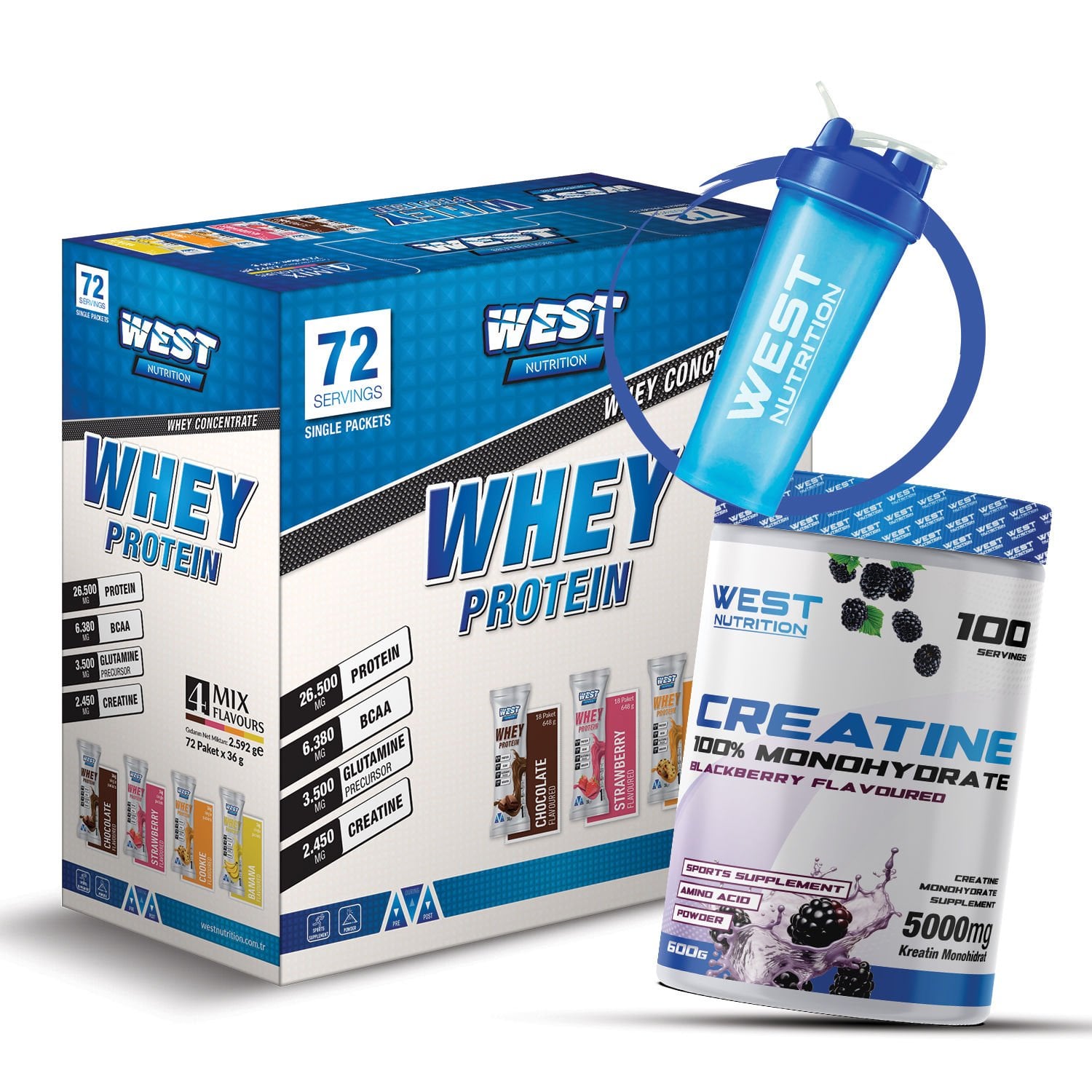 Whey Protein Tozu 72 Saşe - Kreatin Monohidrat 600 gram Paketi