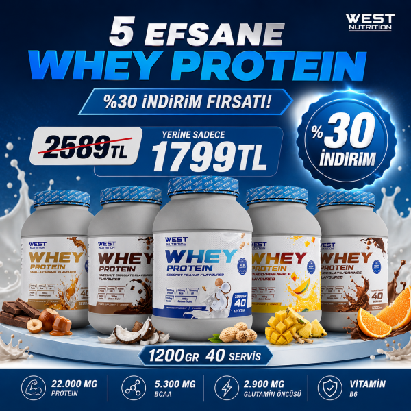 Whey Protein Tozu 1200 gram 40 Servis İNDİRİMDEKİLER