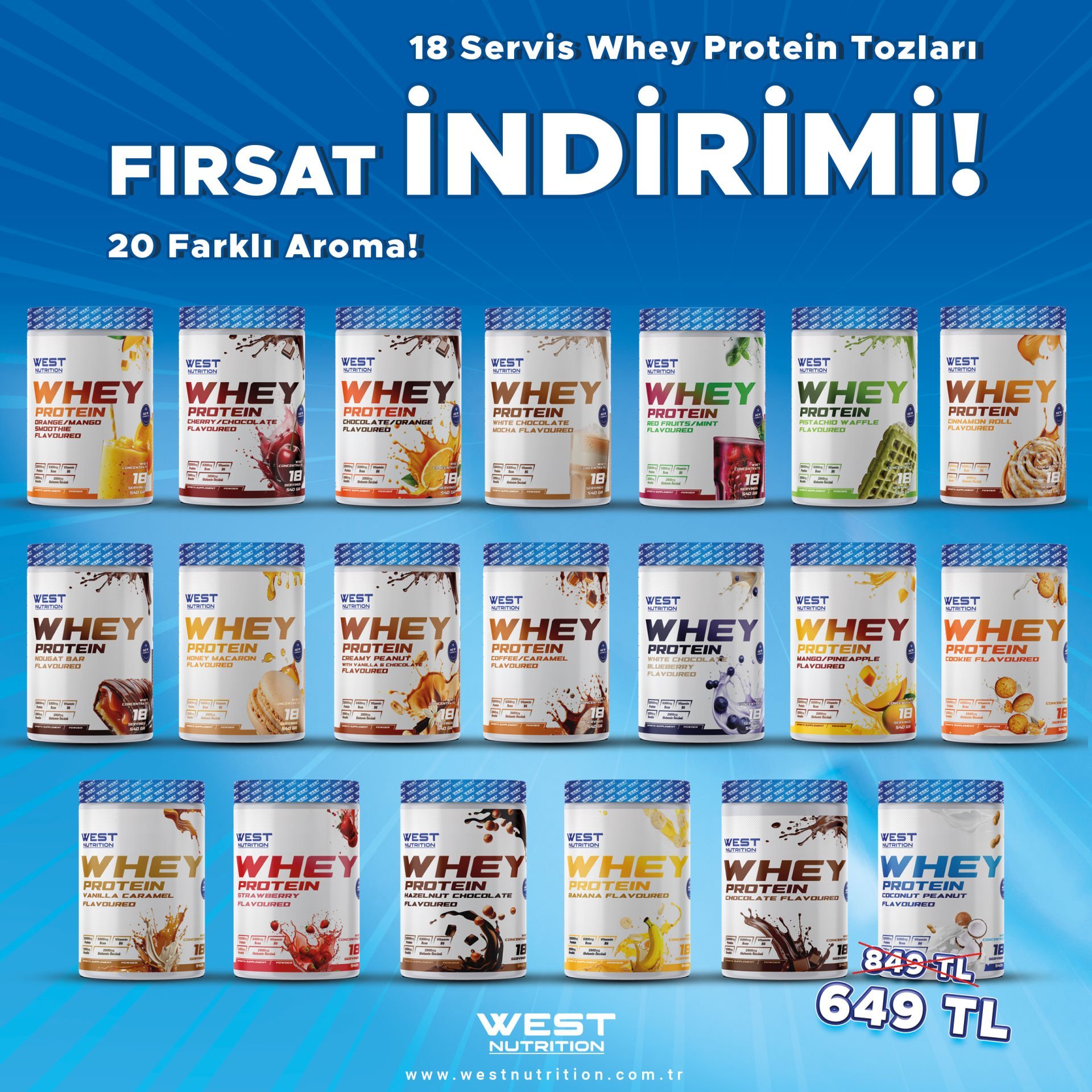 Whey Protein Tozu 540 gr 18 Servis Efsane Aromalar Fırsat
