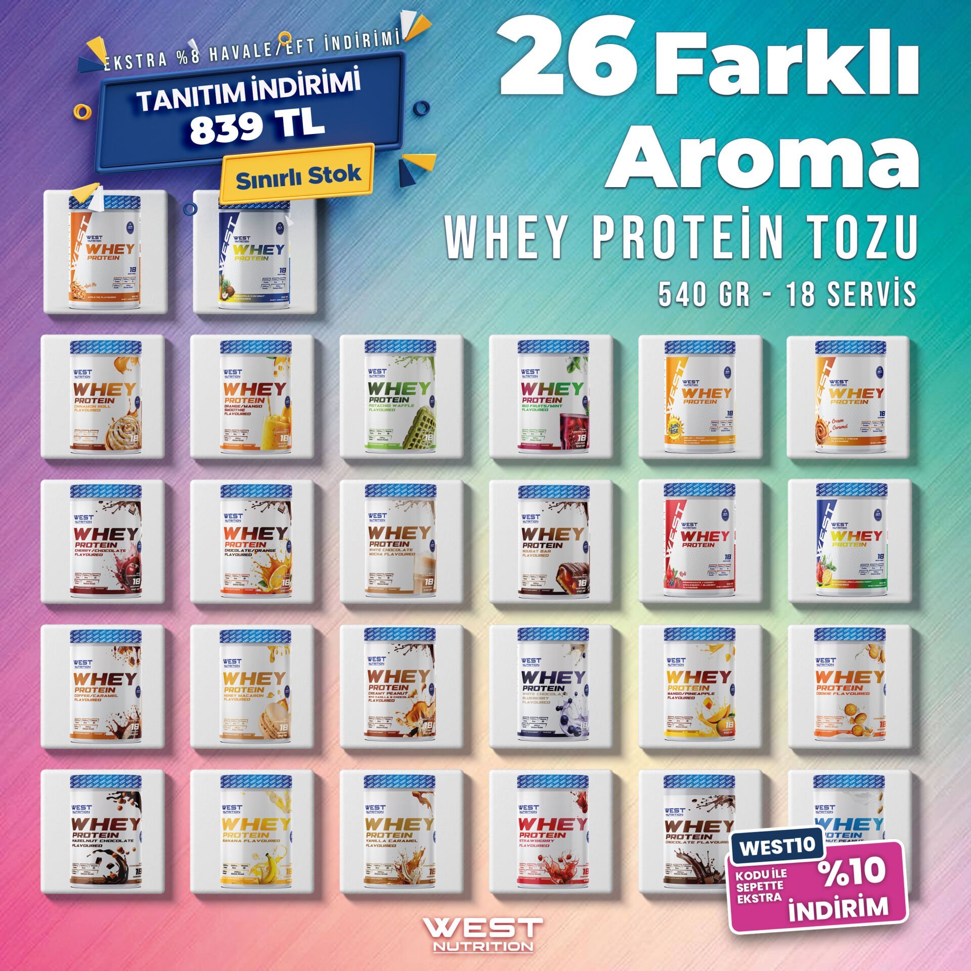 Whey Protein Tozu 540 gr 18 Servis Efsane Aromalar Fırsat