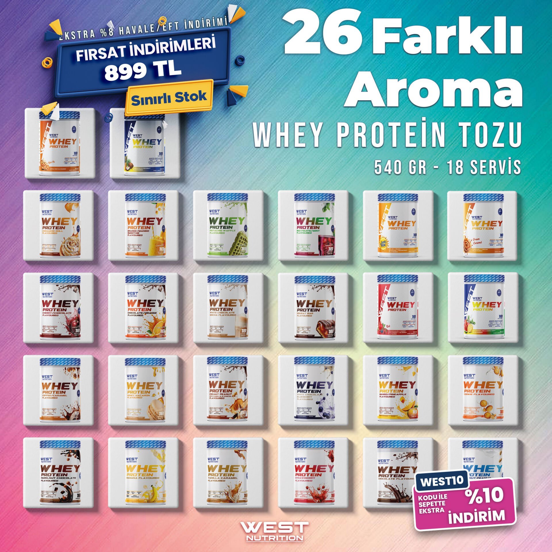 Whey Protein Tozu 540 gr 18 Servis Efsane Aromalar Fırsat
