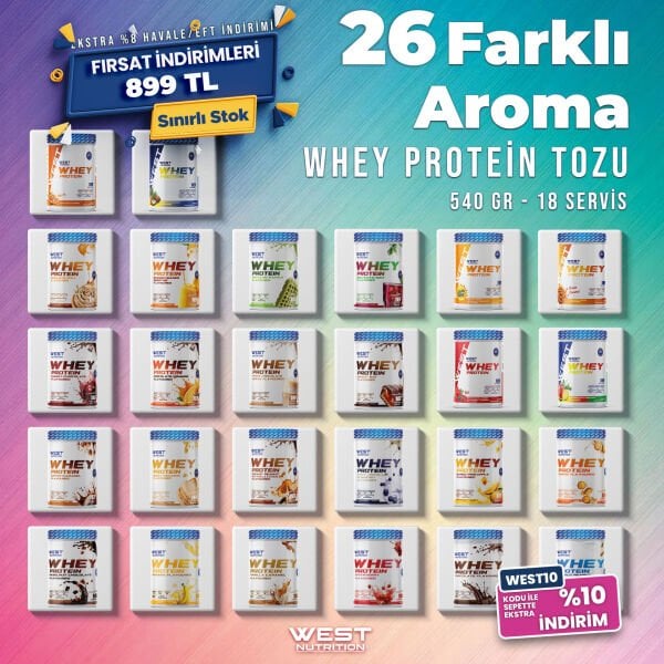 Whey Protein Tozu 540 gr 18 Servis Efsane Aromalar Fırsat