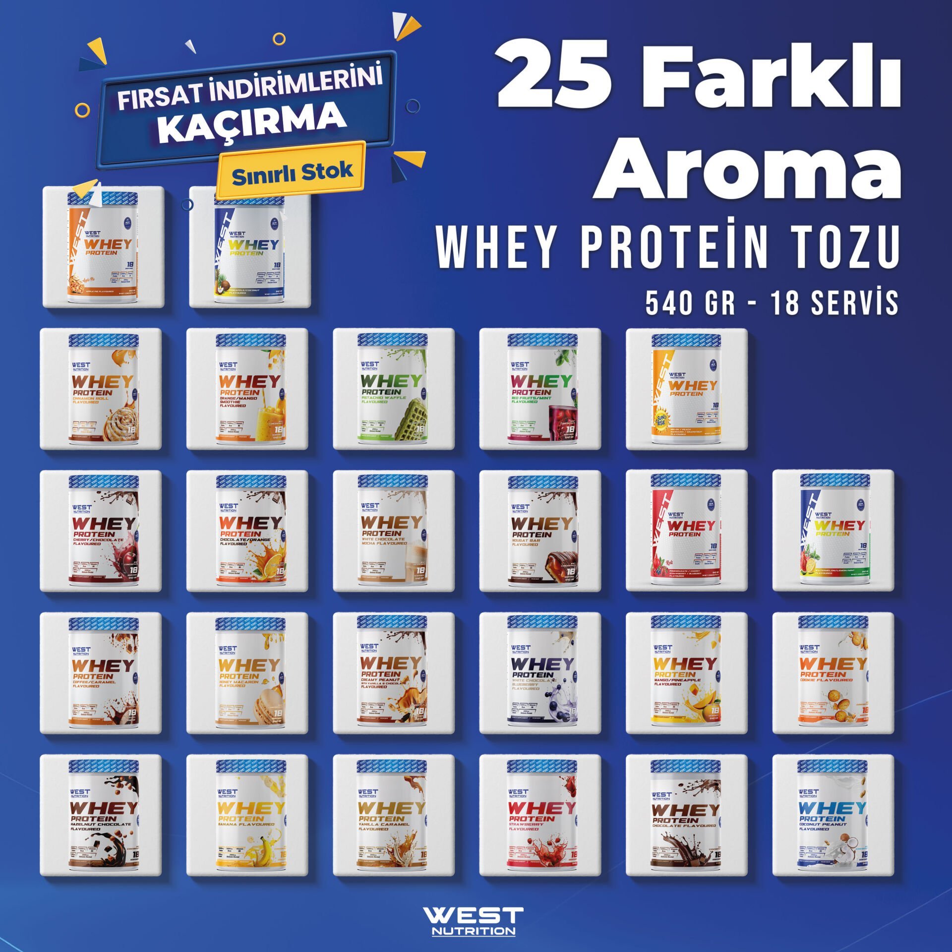 Whey Protein Tozu 540 gr 18 Servis Efsane Aromalar Fırsat